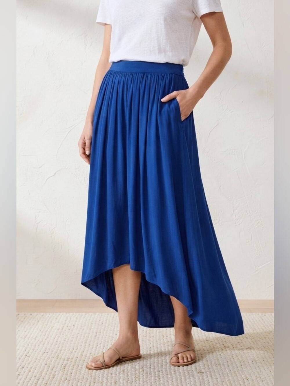 ARITZIA Talula High Low Asymmetrical Midi Skirt Cobalt Royal Blue With Pockets L